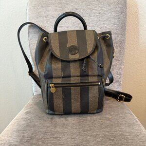 Fendi Penguin strip leather backpack. Authentic and pre-owned.